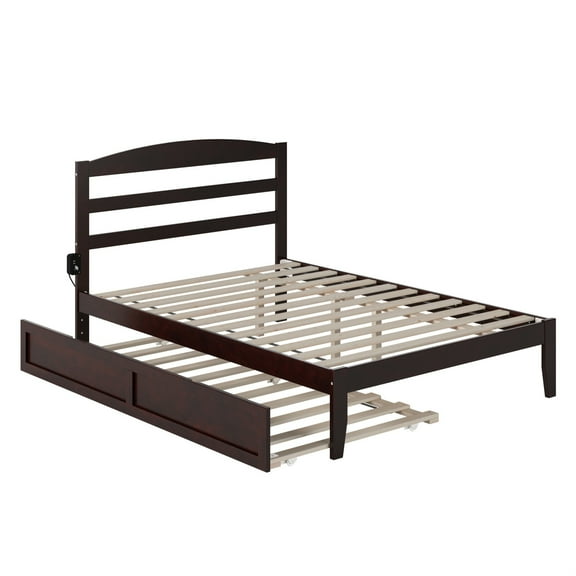 Warren, Solid Wood Platform Bed with Twin Trundle, Full, Espresso