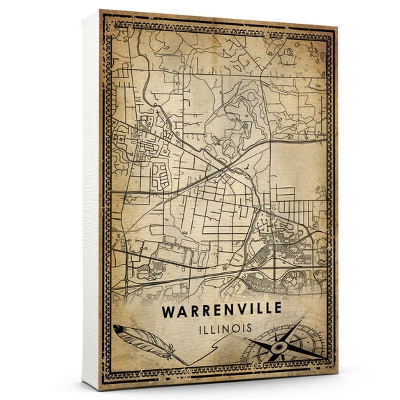 Warrenville Vintage Map Prints Canvas, Illinois Map Art Canvas, Canvas, Warrenville Map City style vintage Canvas , Canvas Wall Art, Street Map Artwork Canvas