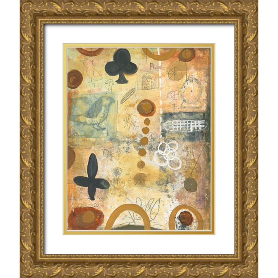 Warrick, Cheryl 26x32 Gold Ornate Wood Framed with Double Matting Museum Art Print Titled - Bird in Hand Abstract