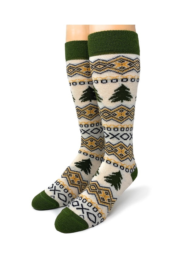 Warrior Alpaca Socks - Evergreen Pine Tree Alpaca Wool Socks – Warm, Breathable, Holiday-Inspired Crew Socks for Men & Women – Cozy Fair Isle Winter Socks for Boots or Shoes