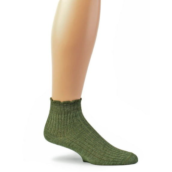 Warrior Alpaca Socks - Scalloped Edge Ankle Socks with Baby Alpaca & Bamboo for Her - Leaf Green