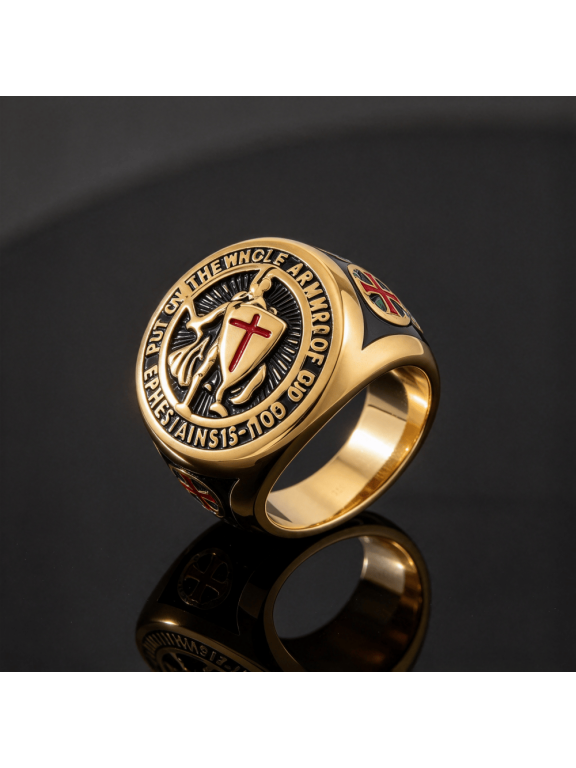 Warrior Armor Of God Round Signet Ring For Men Women 14K Gold Filled Revered Heirloom Jewelry