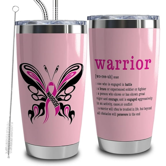 Warrior Definition Gift Breast Cancer Awareness 20oz Insulated Tumbler with Lid and Straw Chemo Gifts for Cancer Patients Cancer Warrior Gifts(Survivor Definition)