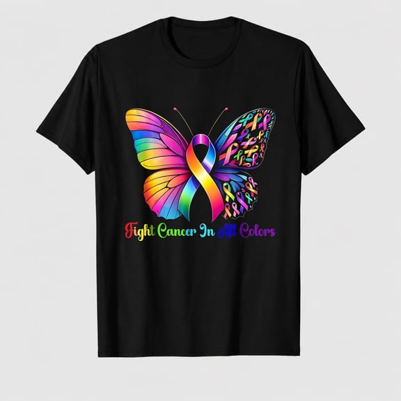 Warrior Fight Cancer in All and Every Color Ribbon Butterfly T-Shirt