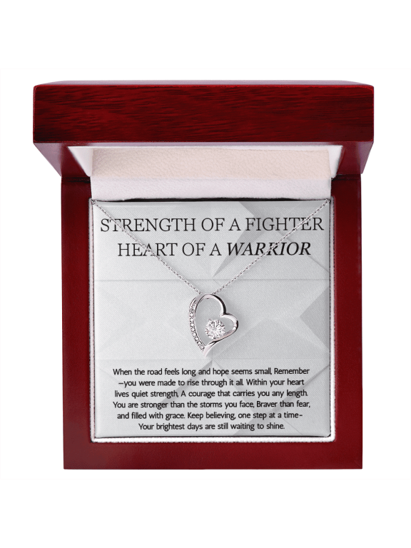 Warrior Forever Love Necklace, Strength of a Fighter Jewelry, Encouragement Gift Luxuary Box