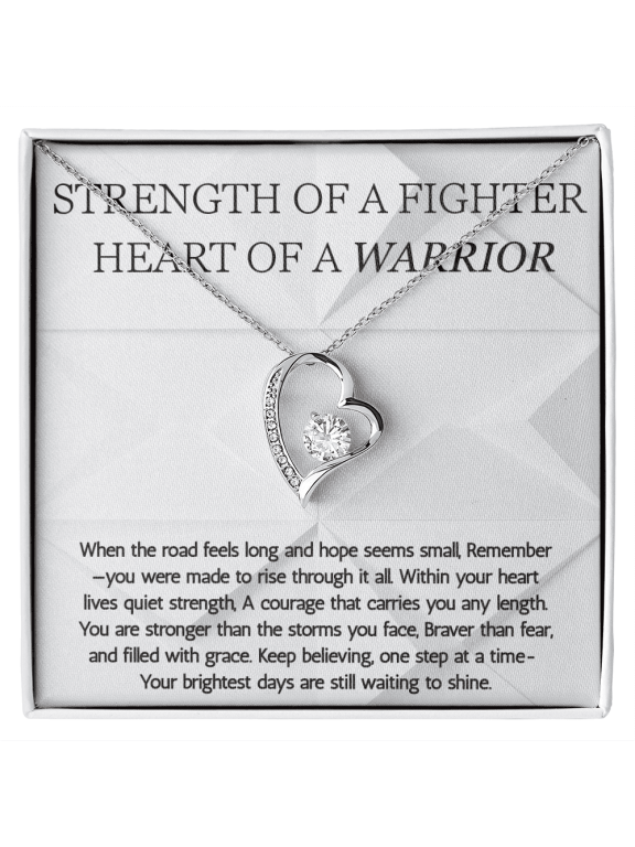 Warrior Forever Love Necklace, Strength of a Fighter Jewelry, Encouragement Gift standard box