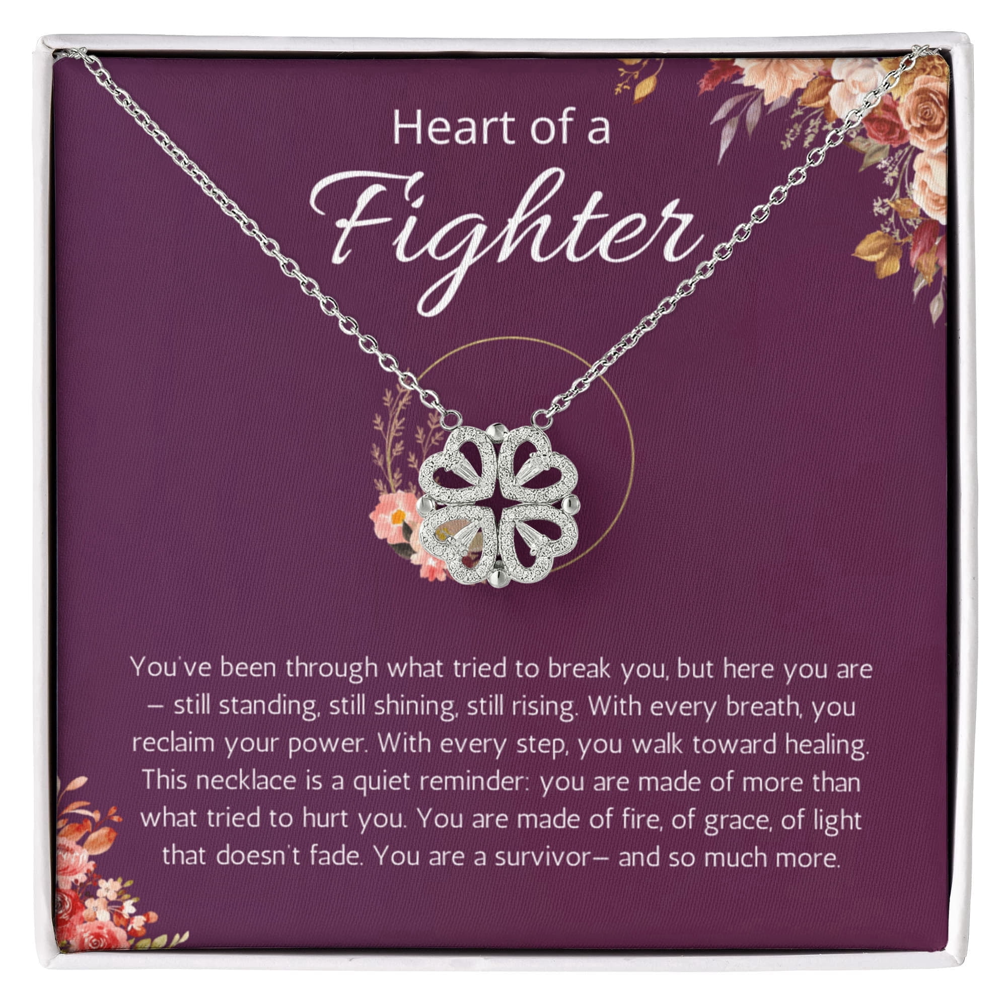 Warrior Gift, Survivor Jewelry, Recovery, Inspirational, Motivational, Strength, Magnetic Hearts Necklace Message Card