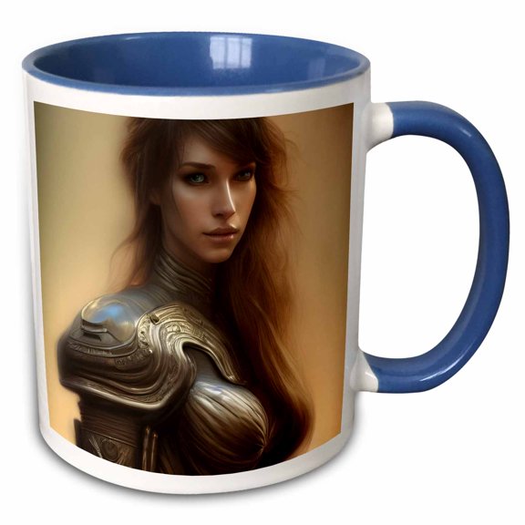 3drose, Warrior Goddess Ai Generated Art, 11oz Two-tone Blue Mug