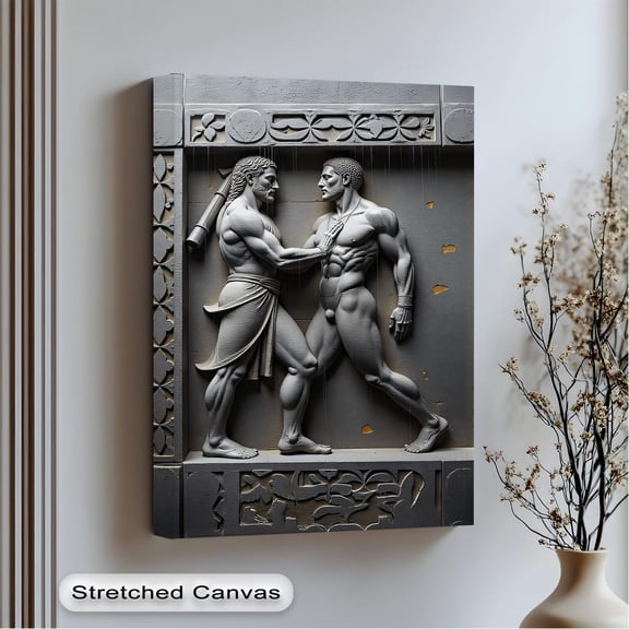 Warrior Handshake Relief Prints Silver Masculine Sculpture Art Wall Art, Unframed Paper Print