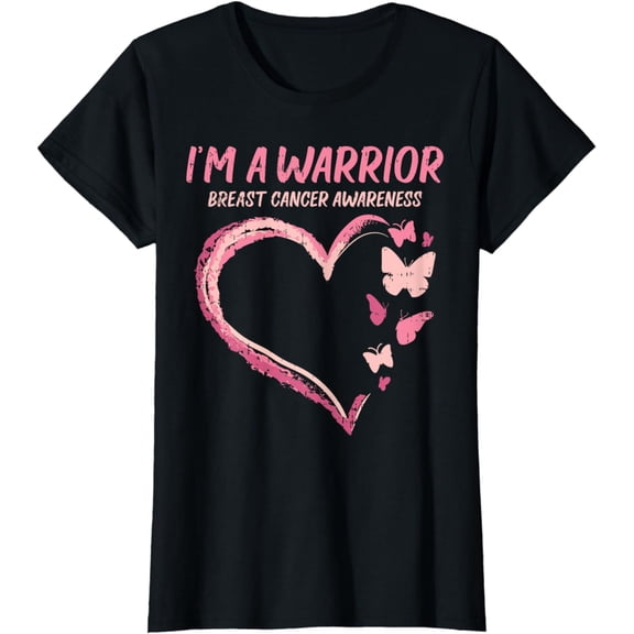 Warrior Heart Butterfly Breast Cancer Awareness Women Gift T-Shirt
