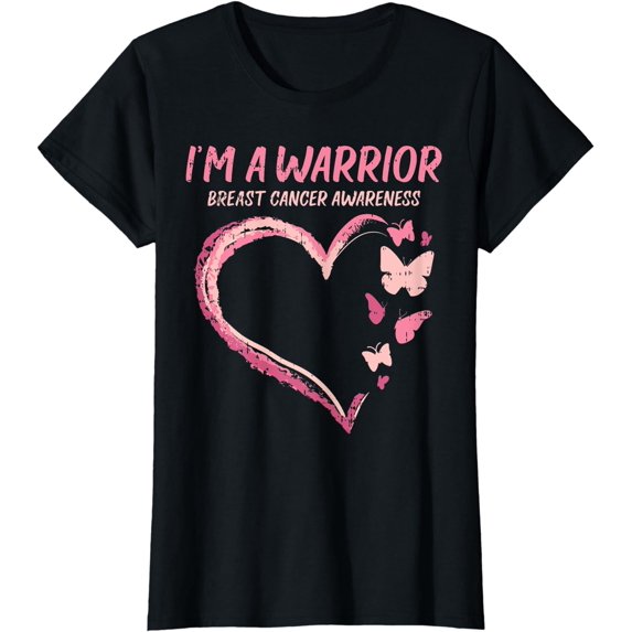 Warrior Heart Butterfly Breast Cancer Awareness Women Gift T-Shirt
