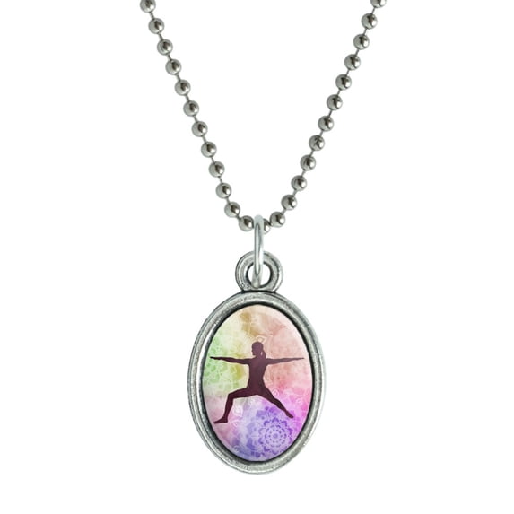 Warrior II 2 Yoga Pose Antiqued Oval Charm Pendant with Chain