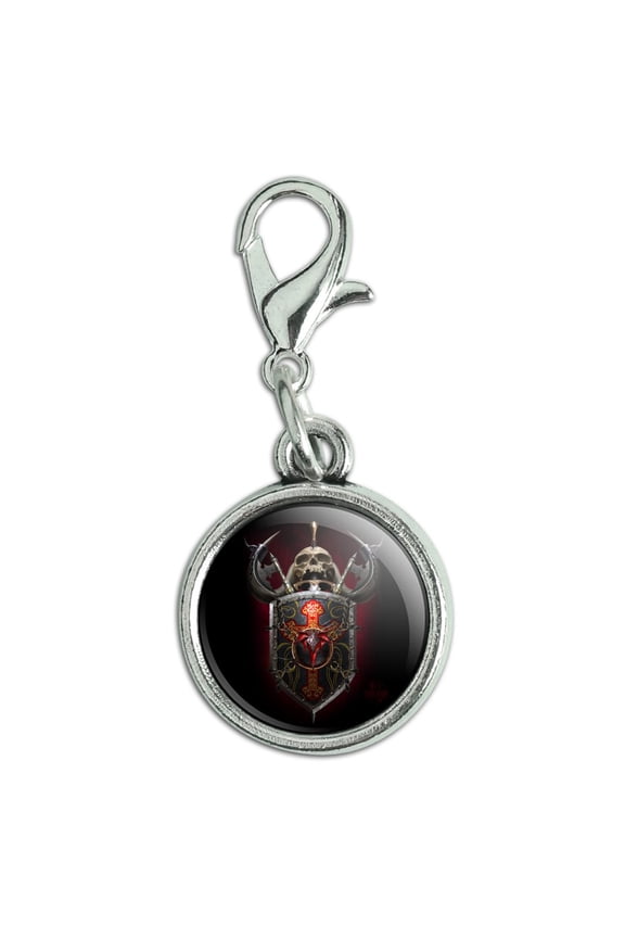 Warrior Knight Tank Dragon Shield Fantasy Gaming Antiqued Bracelet Pendant Zipper Pull Charm with Lobster Clasp