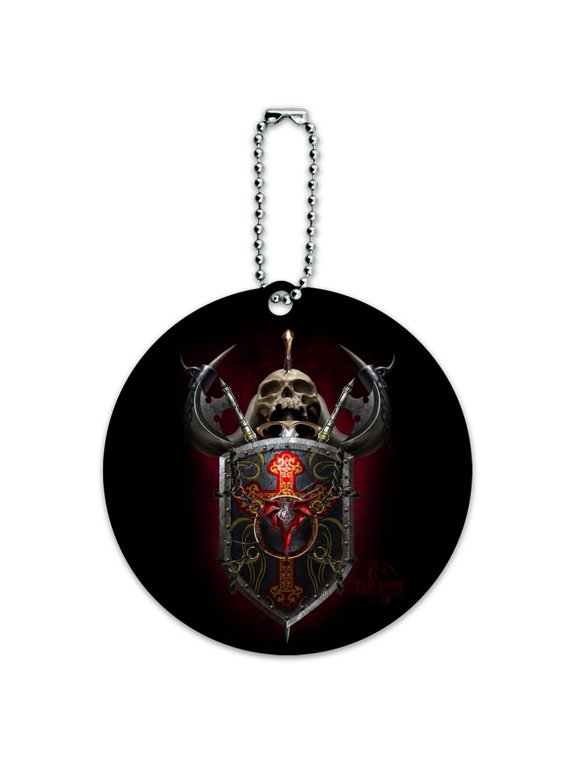 Warrior Knight Tank Dragon Shield Fantasy Gaming Round Luggage ID Tag Card Suitcase Carry-On