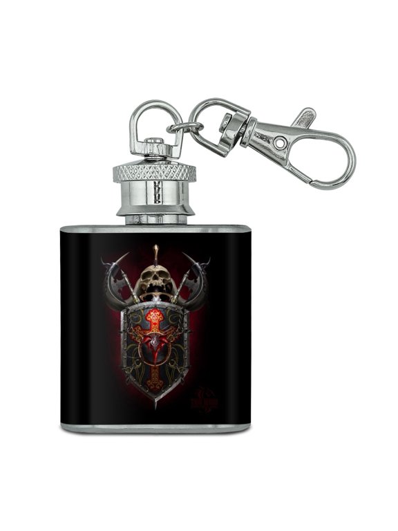 Warrior Knight Tank Dragon Shield Fantasy Gaming Stainless Steel 1oz Mini Flask Key Chain