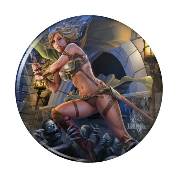 Warrior Maiden Zombie Undead Slayer Fantasy Pinback Button Pin