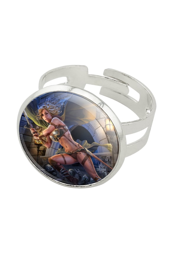 Warrior Maiden Zombie Undead Slayer Fantasy Silver Plated Adjustable Novelty Ring