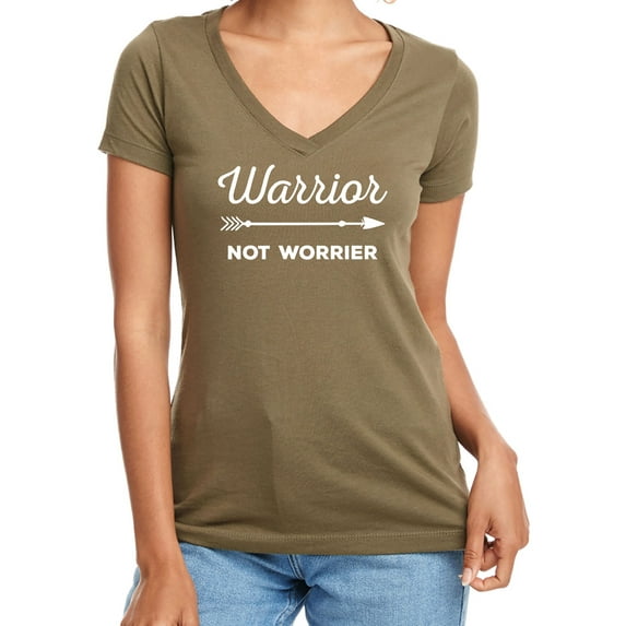 Warrior Not Worrier Womens V-Neck T-Shirt