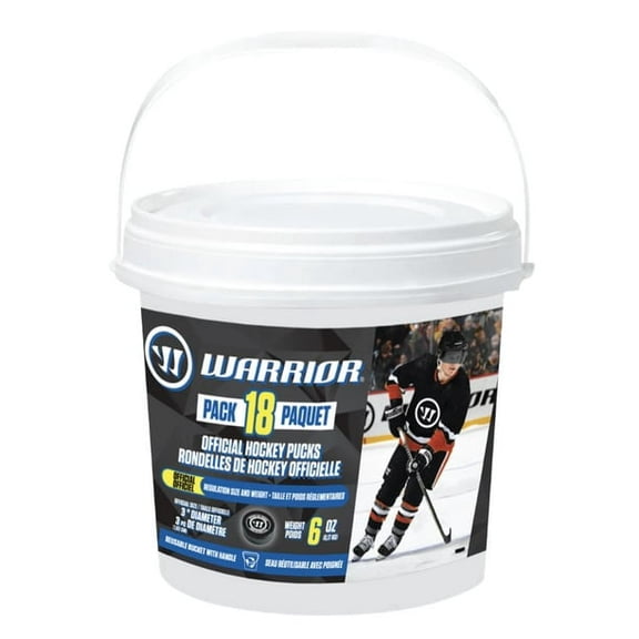 Warrior Official Ice Hockey Pucks Bucket - 18 Pucks, 6oz Rubber Indoor Outdoor