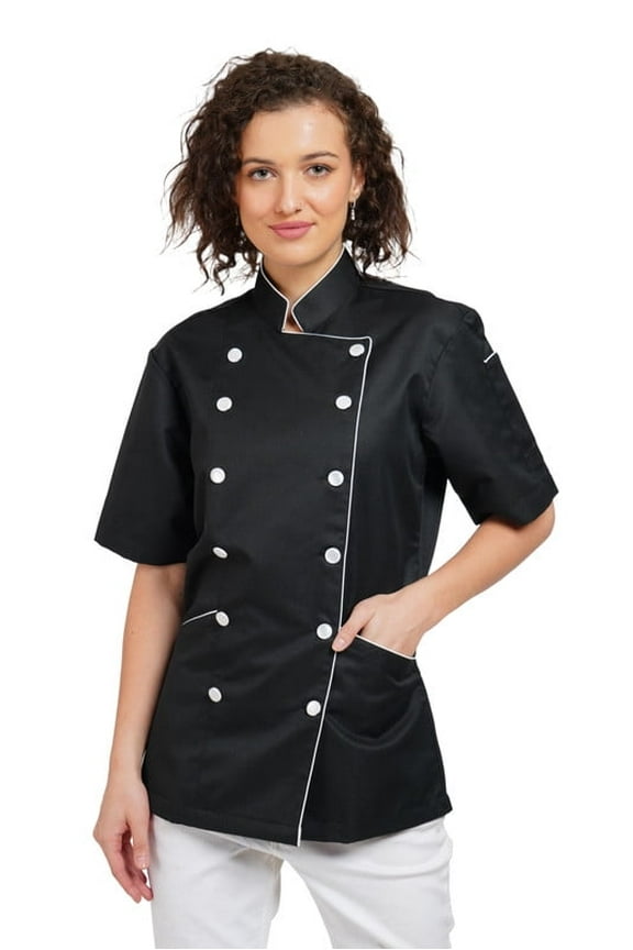 Warrior Point Women's Chef Coat, Short Sleeve Chef Jacket, Uniform for Food Service, Caterers, Bakers