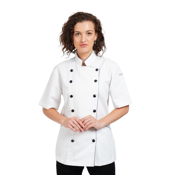 Warrior Point Women's Chef Coat, Short Sleeve Chef Jacket, Uniform for Food Service, Caterers, Bakers