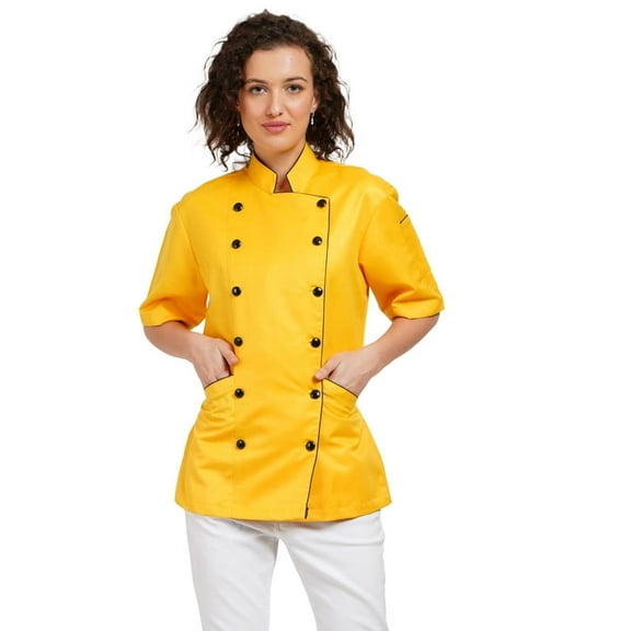 Warrior Point Women's Chef Coat, Short Sleeve Chef Jacket, Uniform for Food Service, Caterers, Bakers