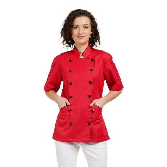Warrior Point Women's Chef Coat, Short Sleeve Chef Jacket, Uniform for Food Service, Caterers, Bakers