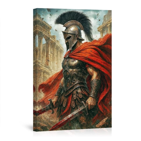 Warrior Red Cape Battle Scene Canvas