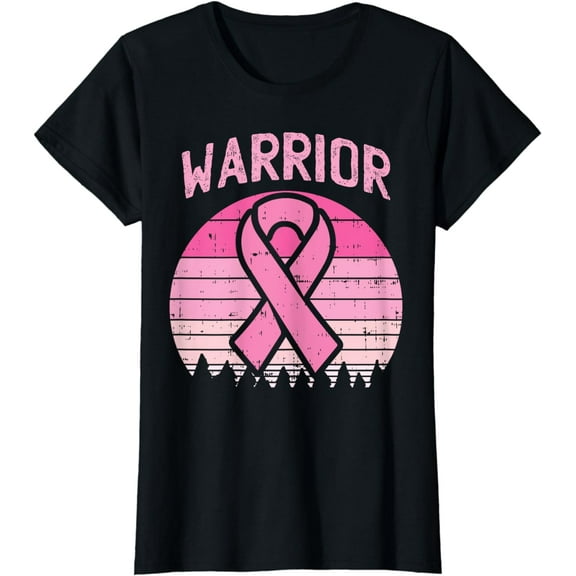 Warrior Retro Pink Ribbon Breast Cancer Awareness Women Gift T-Shirt