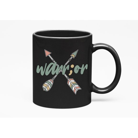 Warrior Semicolon & Arrows Mental Health Fighter, Black 11oz Ceramic Mug