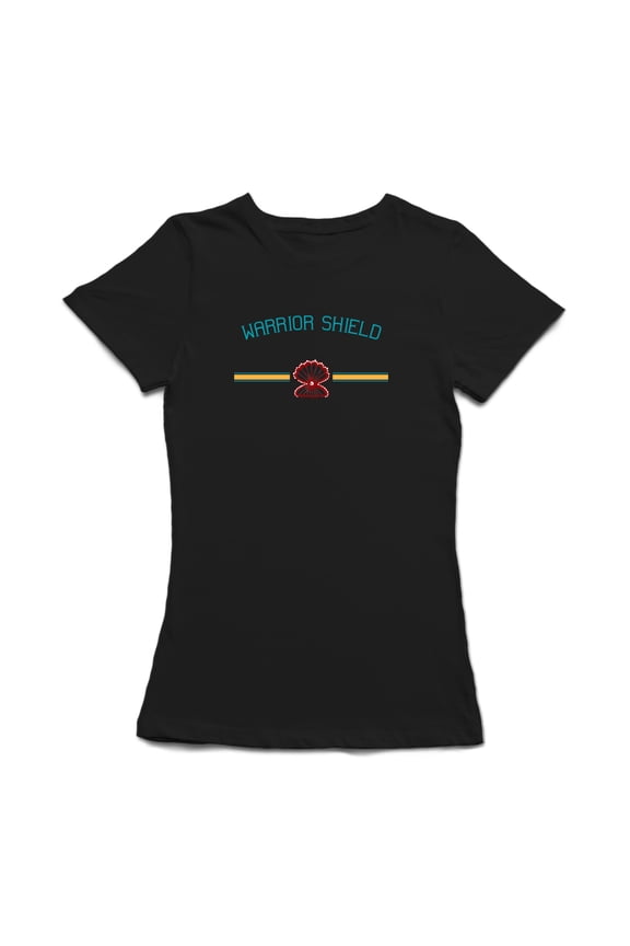 Warrior Shield Sea Shell Design Women Black T-Shirt, Female Large