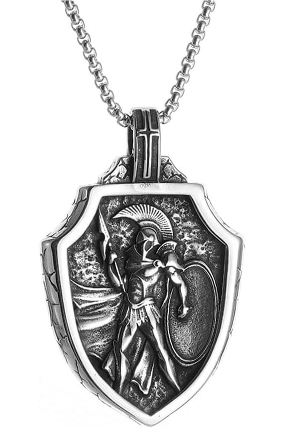 Warrior Spartan Shiled Amulet Necklace,Gladiator Symbol Miraculous Titanium Chain Medallion Necklace