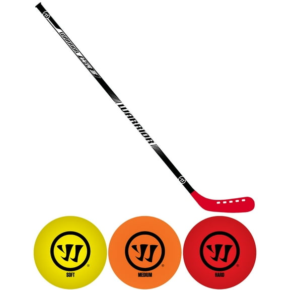 Warrior Street Hockey Player Stick -Red Plastic Blade - 51" for Kids or Adults + 3PK Balls