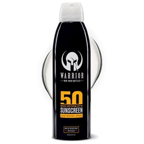 Warrior Sunscreen SPF 50 Continuous Spray - Water & Sweat Resistant Sunscreen Spray - Broad Spectrum Protection for UVA/UVB - Quick Dry Effective Formula, Field Tested 6 Oz
