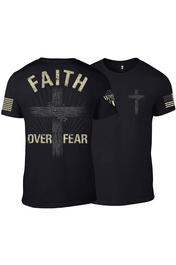 Faith Over Fear T-Shirt, Patriotic Cross Design, Cotton-Polyester Blend, Black (US, Alpha, Medium, Regular, Regular, Black)