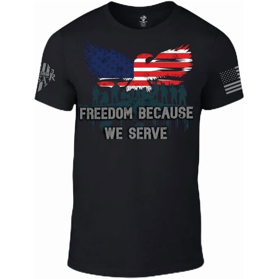 Warrior USA Freedom Because We Serve - Cotton Blend, Screen Printed in The USA, Regular Fit, Black, 3X-Large