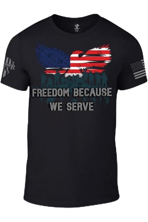 Freedom Because We Serve - Cotton Blend, Screen Printed in The USA, Regular Fit, Black, XX-Large