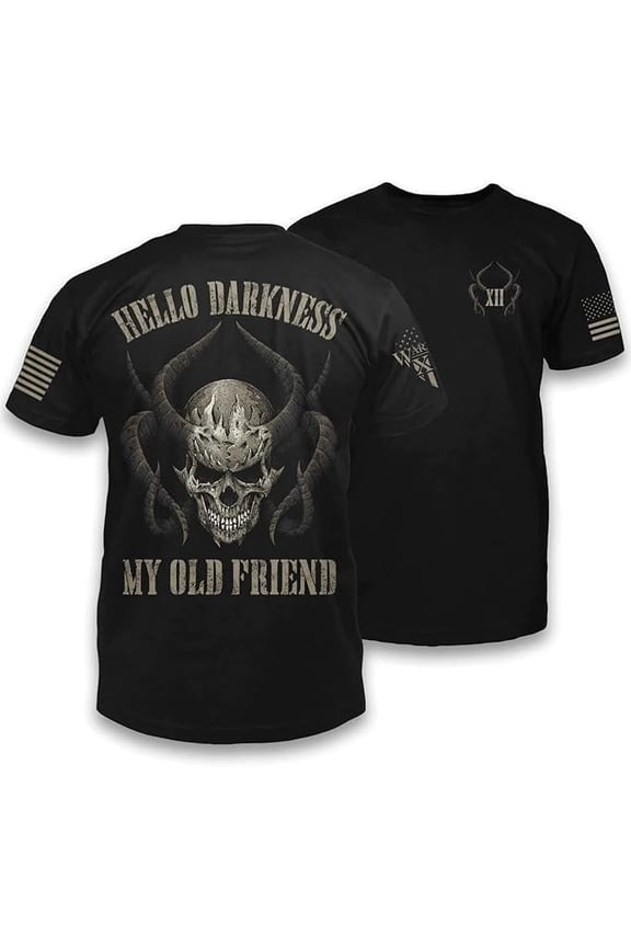 Hello Darkness My Old Friend - Cotton Blend, Screen Printed in The USA, American Made, Regular Fit, Black, Large