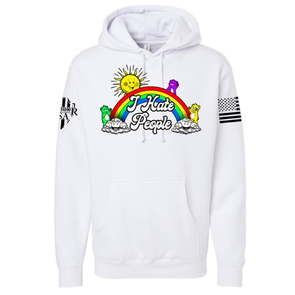Warrior USA I Hate People Hoodie - Cotton Blend, Screen Printed in The USA, American Made, Regular Fit, White, 3X-Large
