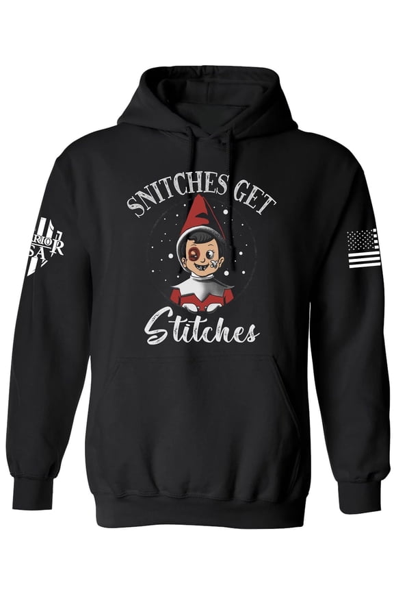 | Snitches Get Stitches Hoodie – Black, Cotton Blend, Screen Printed in The USA, American Made, Regular Fit, Medium
