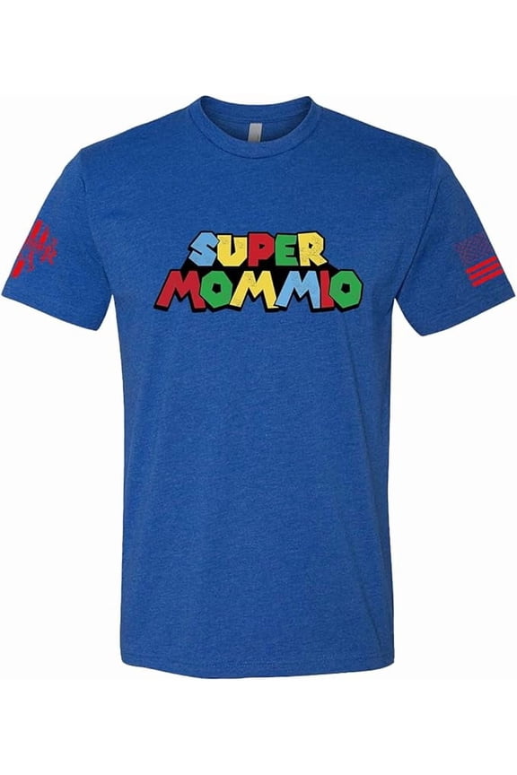 Super Mommio Uni Sex Shirt - Cotton Blend, Screen Printed in The USA, American Made, Regular Fit, Blue, X-Large