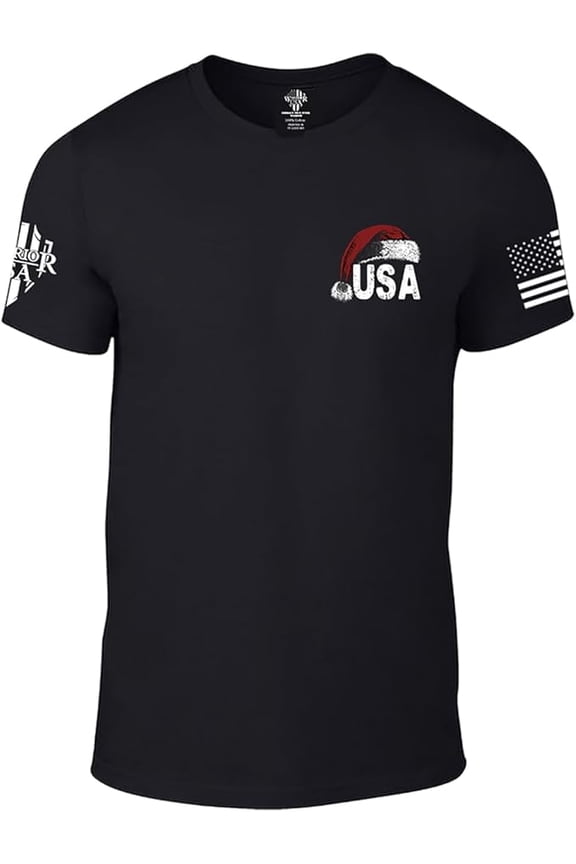 Tactical Santa T-Shirt - Cotton Blend, Screen Printed in The USA, American Made, Regular Fit, Black, Large
