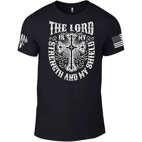 Warrior USA The Lord is My Strength - Cotton Blend, Screen Printed in The USA, American Made, Regular Fit, Black, Small