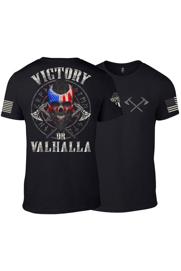 Victory Or Valhalla - Cotton Blend, Screen Printed in The USA, American Made, Regular Fit, Black, XX-Large