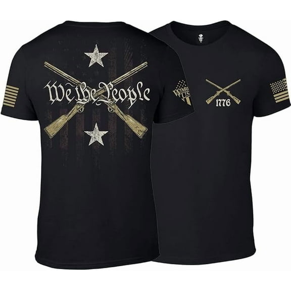 Warrior USA We The People - Cotton Blend, Screen Printed in The USA, American Made, Regular Fit, Black, Medium