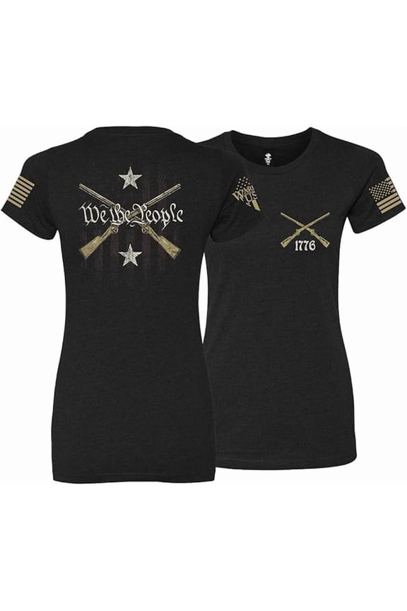 Women's Fit We The People - Cotton Blend, Screen Printed in The USA, American Made, Regular Fit, Black, Small