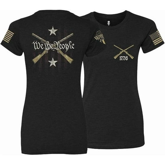 Warrior USA Women's Fit We The People - Cotton Blend, Screen Printed in The USA, American Made, Regular Fit, Black, XX-Large