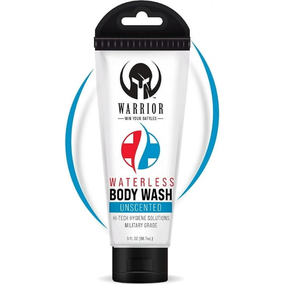 Warrior Waterless Body Wash  USA Made Moisturizing Body Wash  No Rinse Body Wash for Elderly Care, Camping & Military Personnel  Unscented & Travel Size Rinse Free Body Wash (3.0 FL OZ)