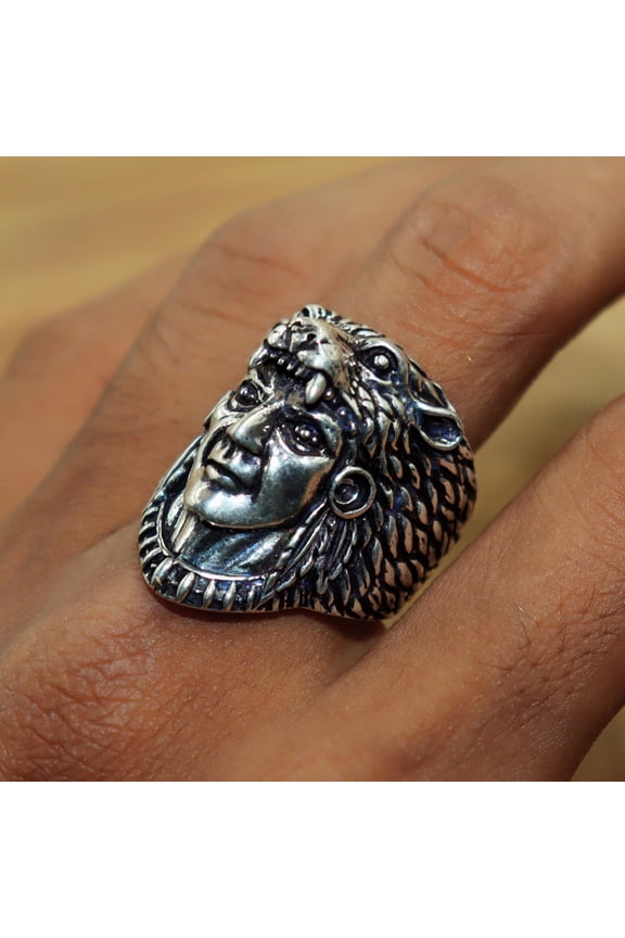 Warrior Wolf Ring - Gothic Punk Jewelry | Oxidized 925 Sterling Silver Biker Statement Ring