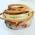 thumbnail image 1 of Warrior bracelet, Leather wrap bracelet, customized inspirational message bar bracelet, Engraved motivational quote jewelry, Survivor gift., 1 of 9